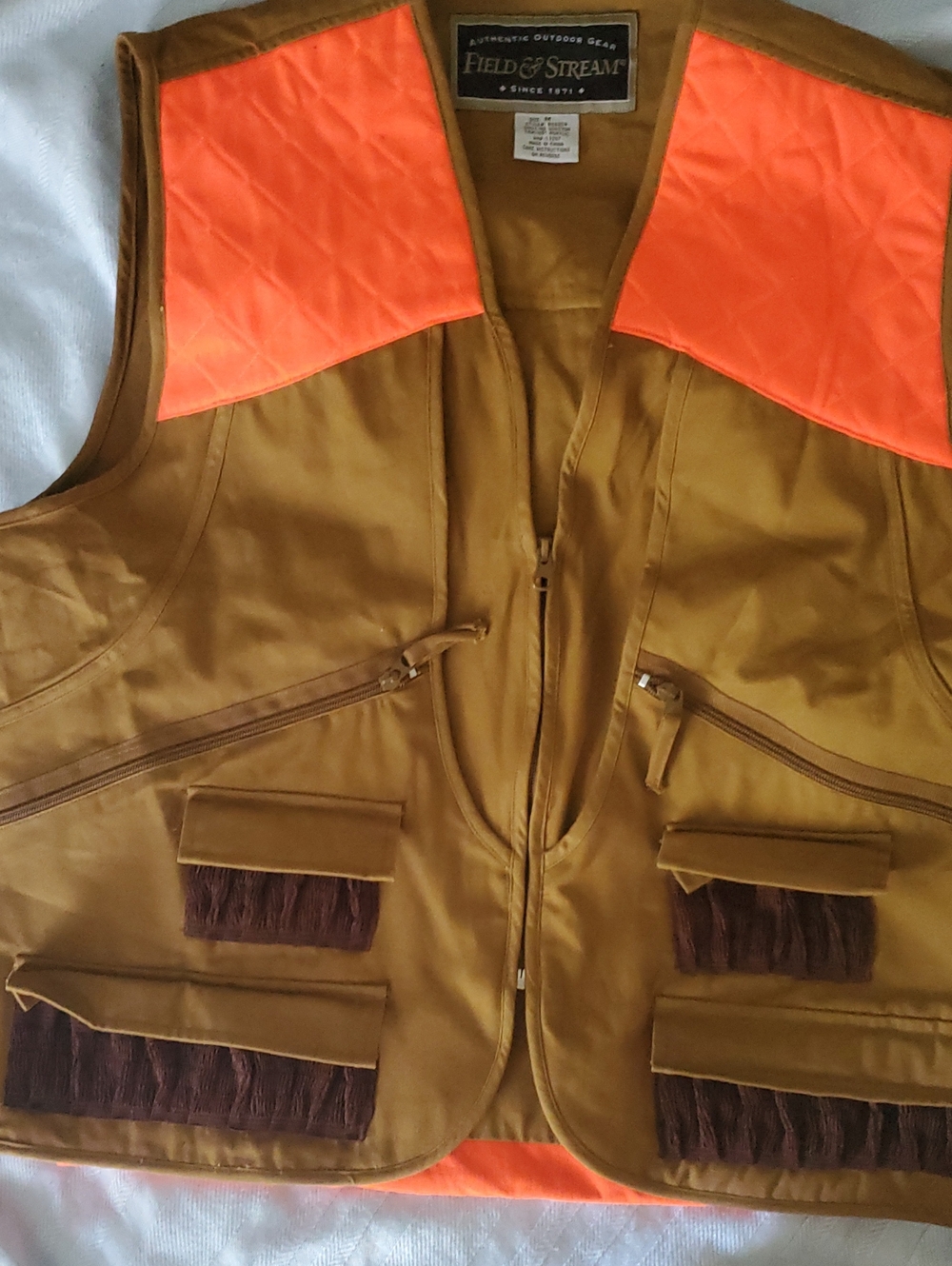 Field & Stream Orange and Brown Hunting Vest with Fringe Pockets